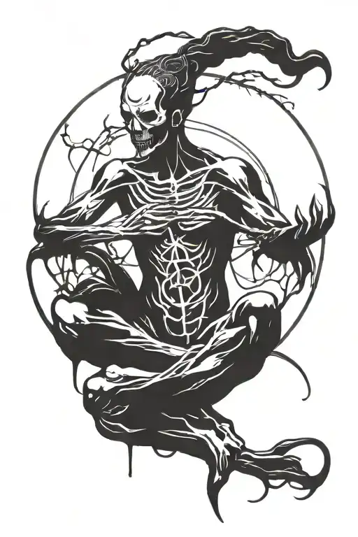 DEMONIC stick figure meditating tattoo design idea