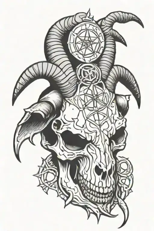 satanic pentagram goat skull tattoo design idea