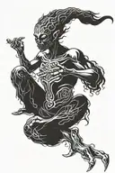 DEMONIC stick figure meditating tattoo design idea