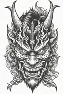 scary oni mask split tattoo design idea