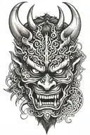 scary oni mask split tattoo design idea