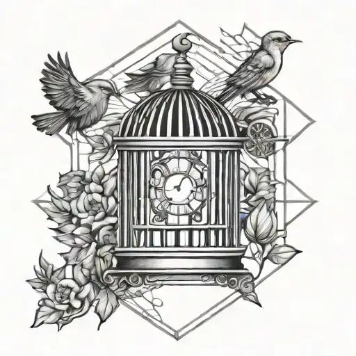Law and bird cage tattoo design idea
