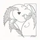 I would like an angel who sends a heart-shaped kiss to the sky with two birth years (1946 and 1948) and two tattoo design idea