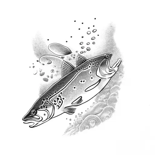 brown trout in mountain stream tattoo design idea