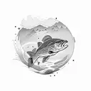 brown trout in mountain stream tattoo design idea