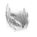 brown trout in mountain stream tattoo design idea