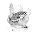 brown trout in mountain stream tattoo design idea