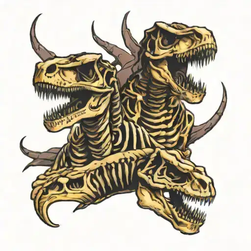 matching raptor dinosaur skeleton tattoo design idea