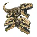 matching raptor dinosaur skeleton tattoo design idea