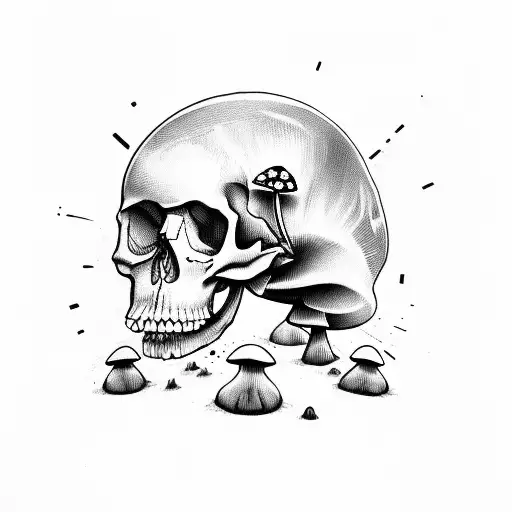 Mushroom with skull tattoo design idea