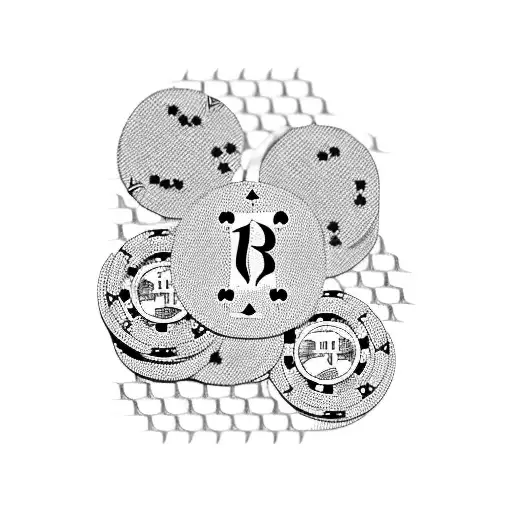 stacks of poker chips with rolls of money and a royal flush tattoo design idea