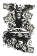  mixed tattoo with money car god  message and cool animals for the back and the upper body and the hands  tattoo design idea
