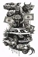  mixed tattoo with money car god  message and cool animals for the back and the upper body and the hands  tattoo design idea