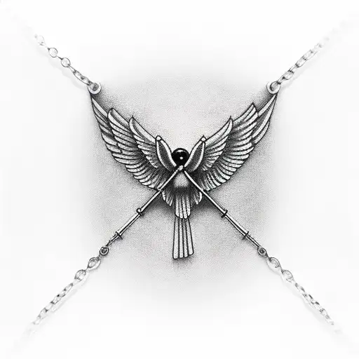 bird with cross necklace tattoo design idea