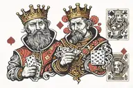 A new-school design of a stylized King and 9 of playing cards intertwined with poker chips and dice tattoo design idea