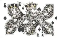 A new-school design of a stylized King and 9 of playing cards intertwined with poker chips and dice tattoo design idea