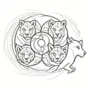 two wolfd cubs and one lion cub cuddling, like a ying yang sign with 3 parts tattoo design idea