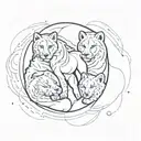 two wolfd cubs and one lion cub cuddling, like a ying yang sign with 3 parts tattoo design idea