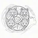 two wolfd cubs and one lion cub cuddling, like a ying yang sign with 3 parts tattoo design idea