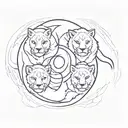 two wolfd cubs and one lion cub cuddling, like a ying yang sign with 3 parts tattoo design idea
