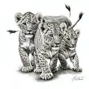 4 lion cubs walking  tattoo design idea