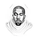 Kanye West's face merged with a monk's robe and a halo tattoo design idea
