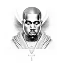 Kanye West's face merged with a monk's robe and a halo tattoo design idea