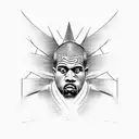 Kanye West's face merged with a monk's robe and a halo tattoo design idea