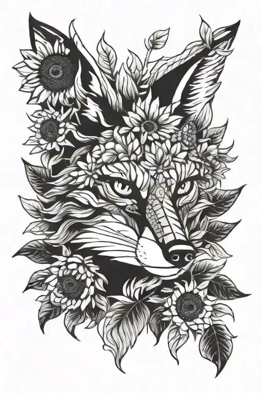 fox sunflower lego man tattoo design idea