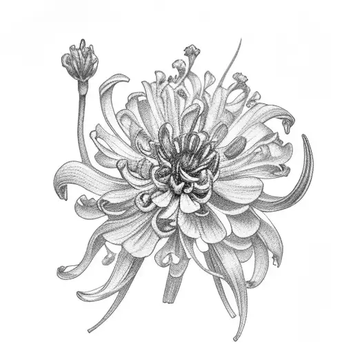 draw 2 chrysanthemums, 1 gladiolus, 1 larkspur , 2carnations, 1 lily and 1 Aster tattoo design idea