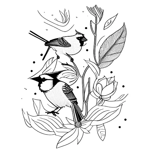 red cardinal and blue jay tattoo design idea