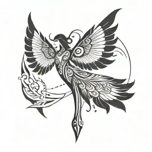 goddess warrior wings ethereal whimsical illustration tattoo design idea