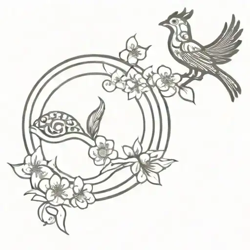 Mandala with cherry blossoms and sea creatures, a phoenix tattoo design idea