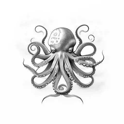 Octopus with background of japanese clowds tattoo design idea