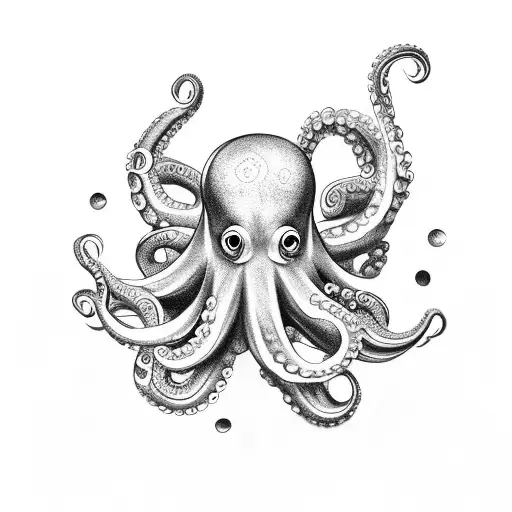 Octopus with japanese clowds tattoo design idea