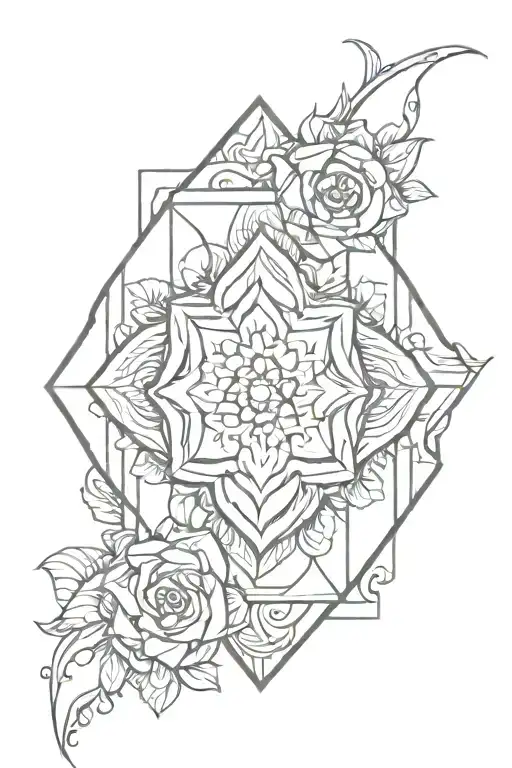 Cube-shaped shaded mandala Let the linear colors with rose patterns mix, please let it be in tribal things tattoo design idea