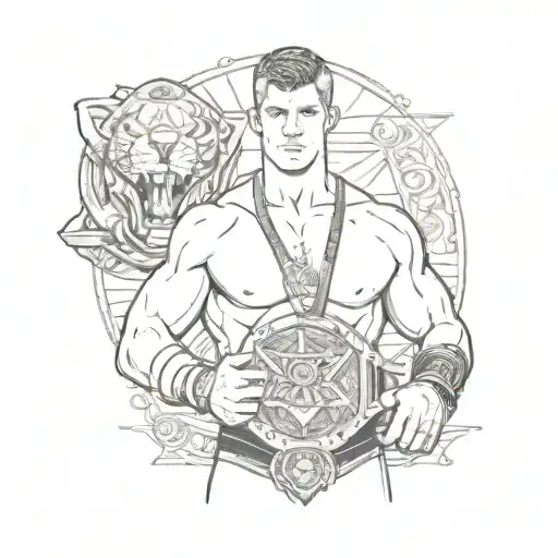 A sketch-style tattoo of Cody Rhodes holding a championship belt with Zelda-themed elements tattoo design idea