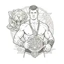 A sketch-style tattoo of Cody Rhodes holding a championship belt with Zelda-themed elements tattoo design idea