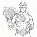 A sketch-style tattoo of Cody Rhodes holding a championship belt with Zelda-themed elements tattoo design idea