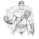 A sketch-style tattoo of Cody Rhodes holding a championship belt with Zelda-themed elements tattoo design idea