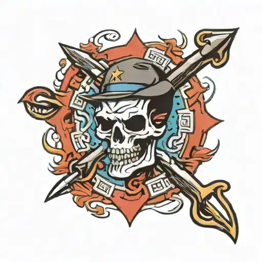 Sleeve tattoo in West Coast hip-oop style with a reference to the crips and bloods street gangs tattoo design idea