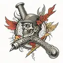 Sleeve tattoo in West Coast hip-oop style with a reference to the crips and bloods street gangs tattoo design idea