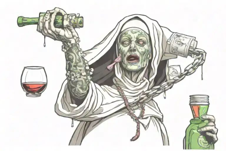 slut whore nun gamble drugs tattoo design idea