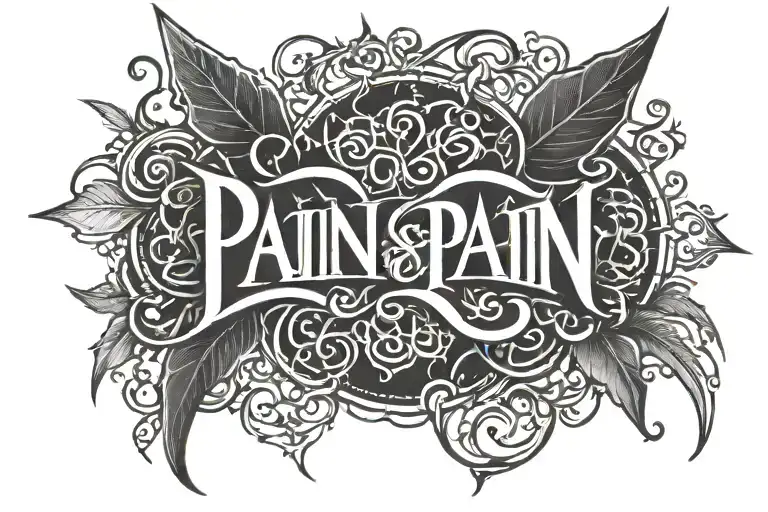 PAIN inscription in black metal tattoo design idea