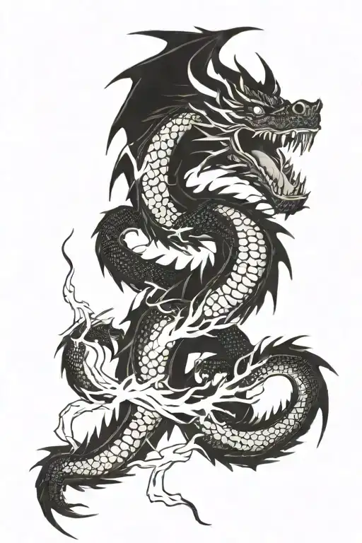 black dragon with lightning bolt striking tattoo design idea