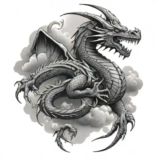 Dragon Thunder Clouds Black grey tattoo tattoo design idea