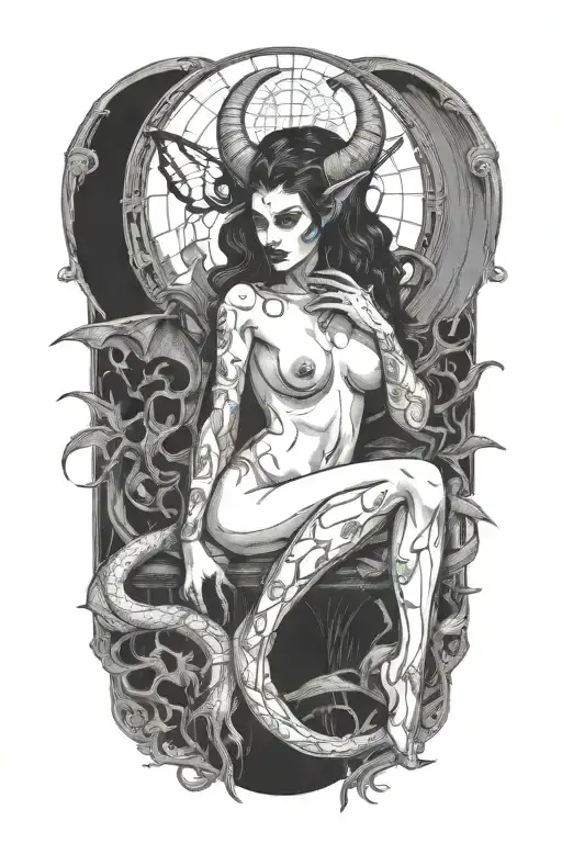 gothic nude succubus tattoo design idea