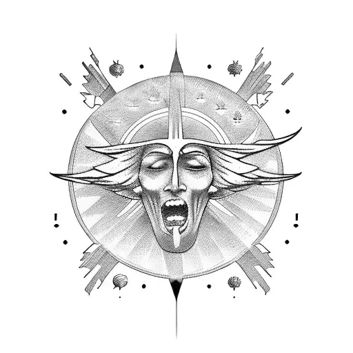 A blackwork tattoo of Icarus flying too close to the sun tattoo design idea