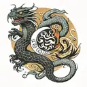 yin and yang dragon and snake sun and moon tattoo design idea