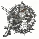 medieval knight sitting by camp fire with sword  tattoo design idea